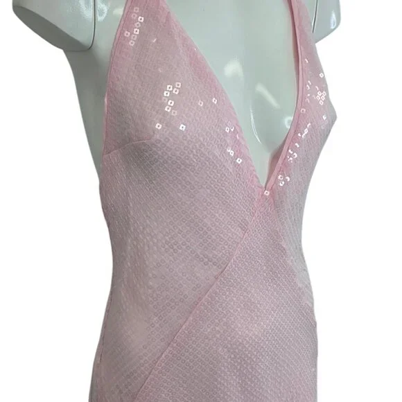 Bardot Aradia Sequin Halter Slip Dress, Pink, V-Neck, Event, Side Slit,  Size 4 - Picture 8 of 12